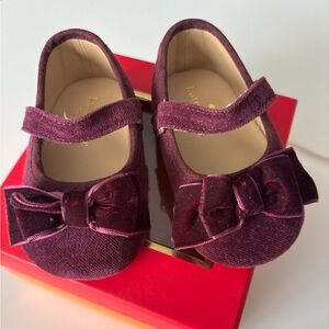 Kate Spade Velvet Mary Jane Baby Shoes with Bow - Plum